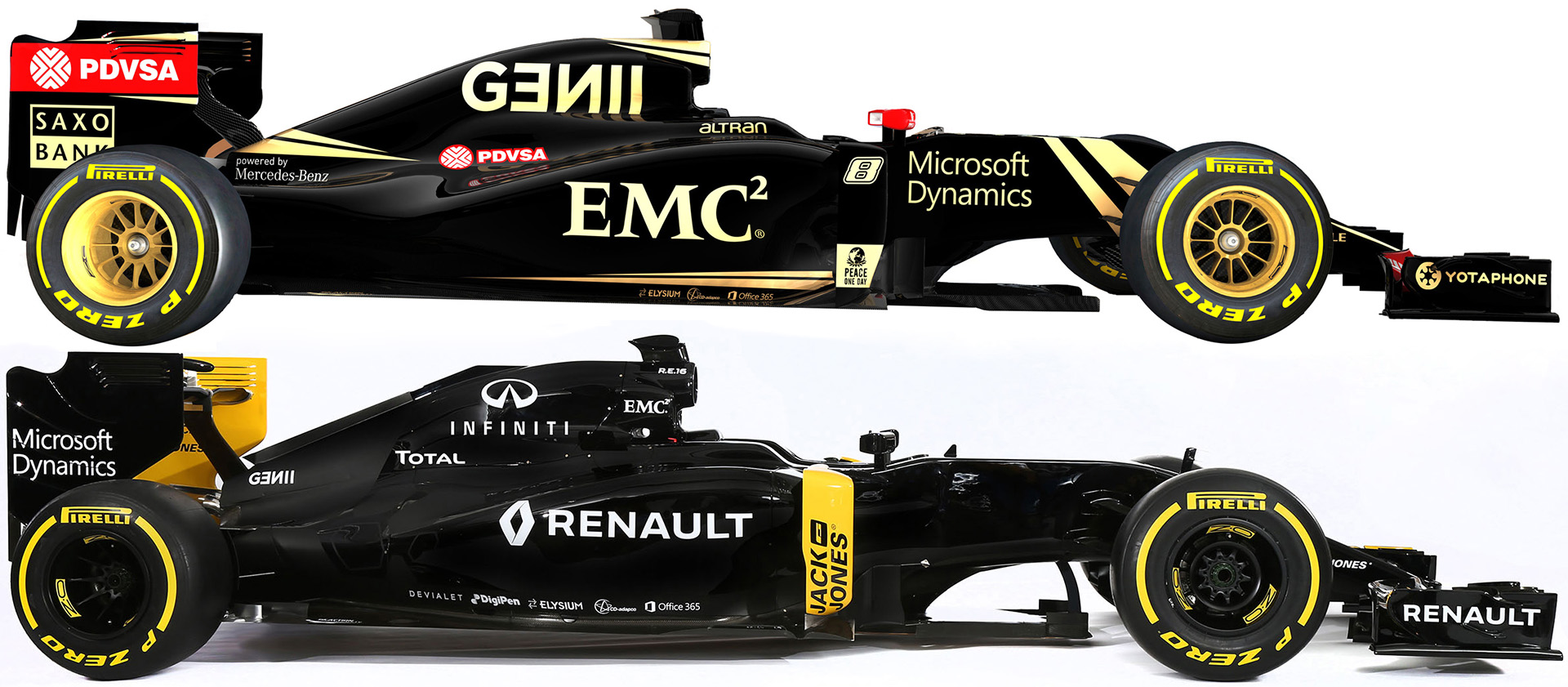 Srovnání Lotusu E23 s Renaultem RS16