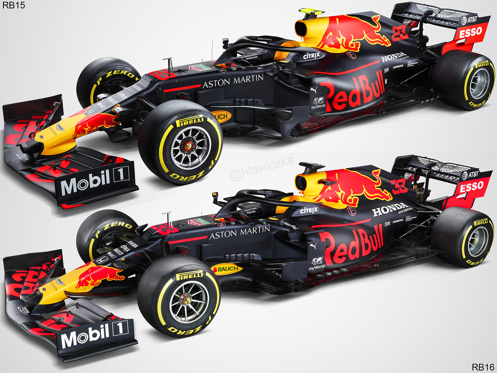 Srovnání nového Red Bullu RB16 s loňským RB15