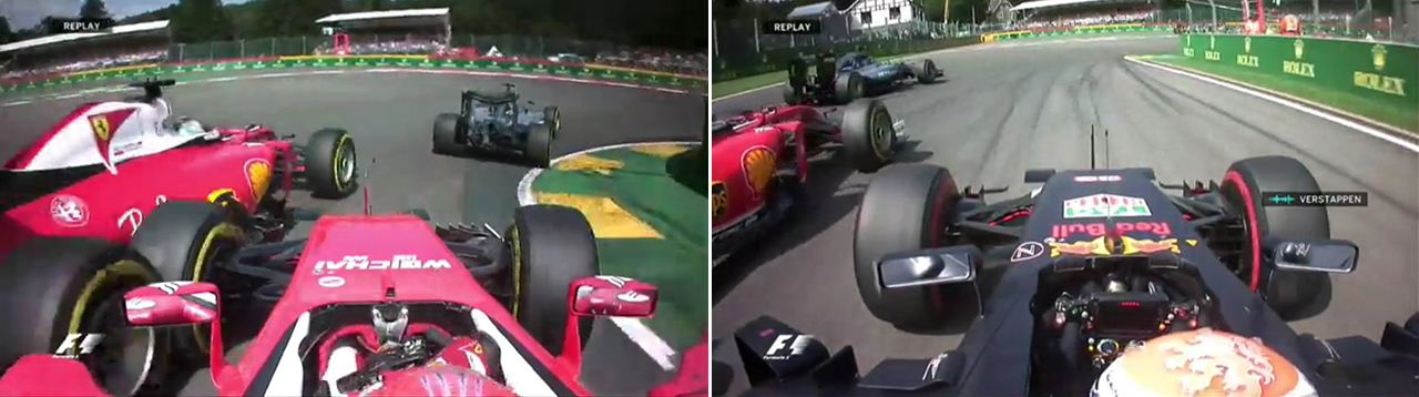 Viník nehody je jasný: pohled z vozů Räikkönena a Verstappena