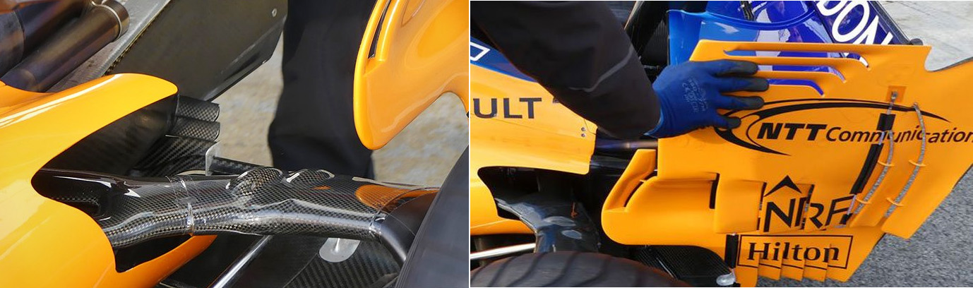 Detaily nového McLarenu MCL33: zadní zavěšení a bočnice křídla