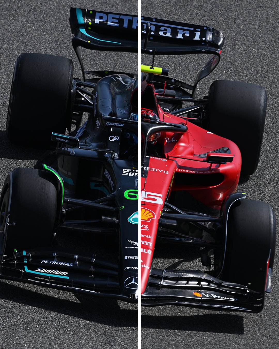 Srovnání Mercedesu W14 a Ferrari SF-23