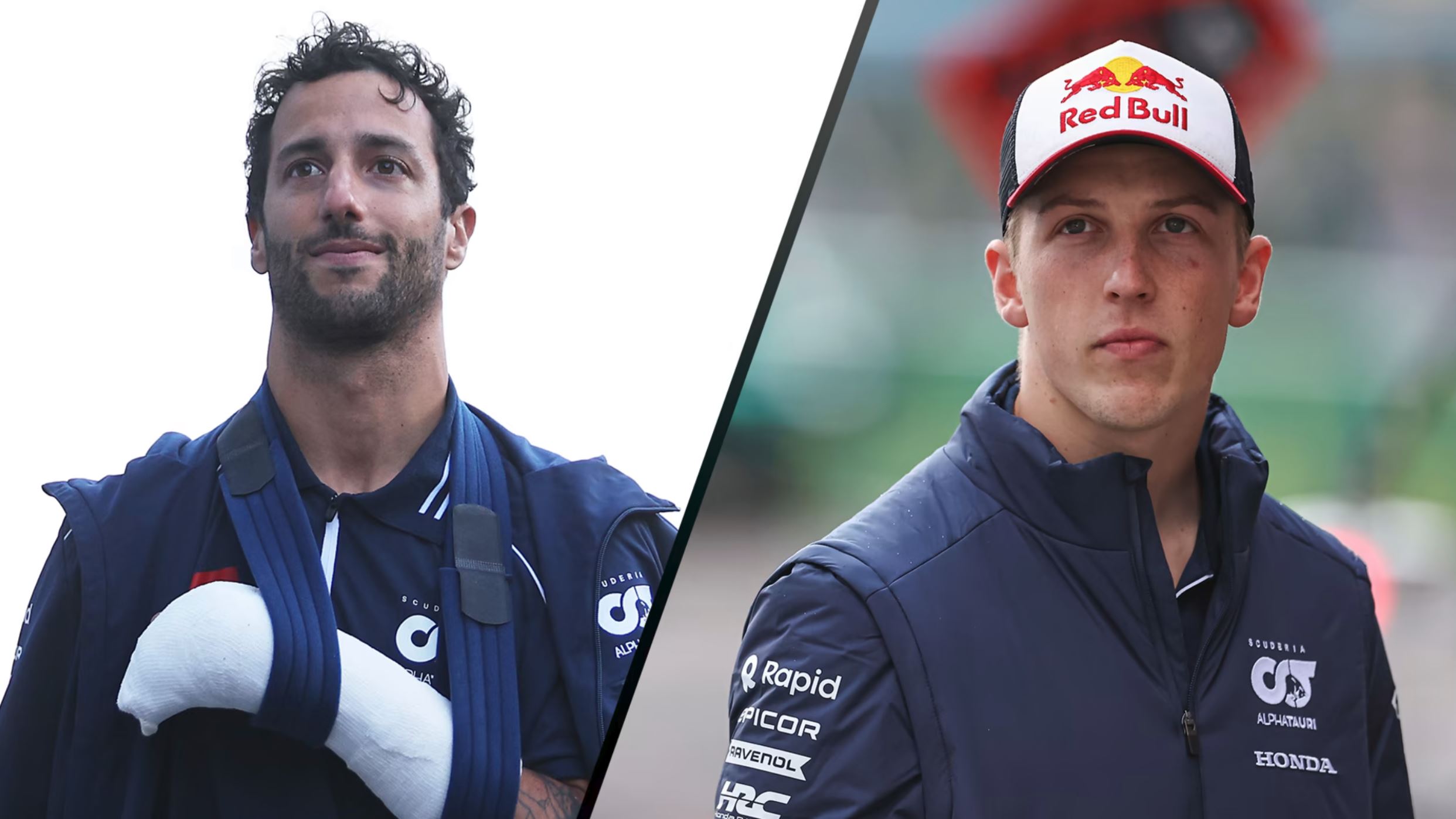 Daniel Ricciardo dostal sádru, mimo bude i v Monze, nahradí jej Lawson (vpravo)